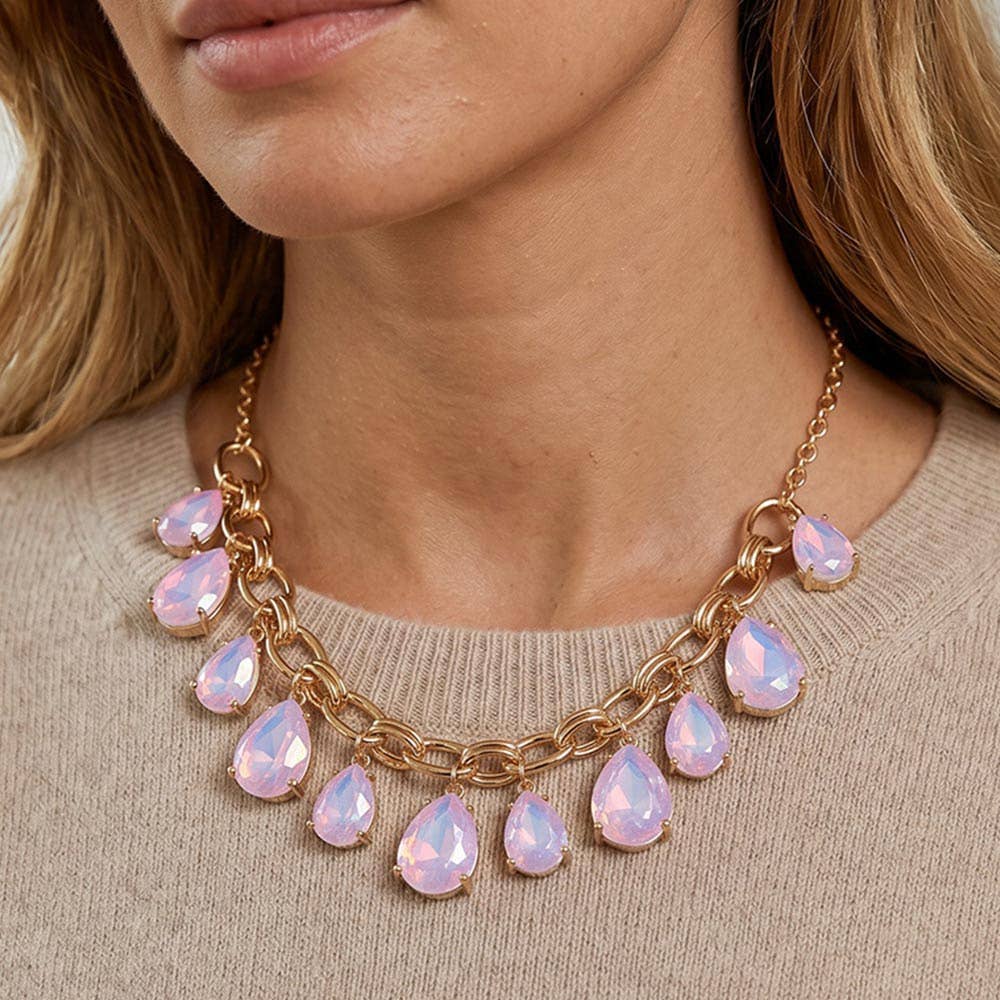 Cushion Teardrop Cluster Drop Station Necklace