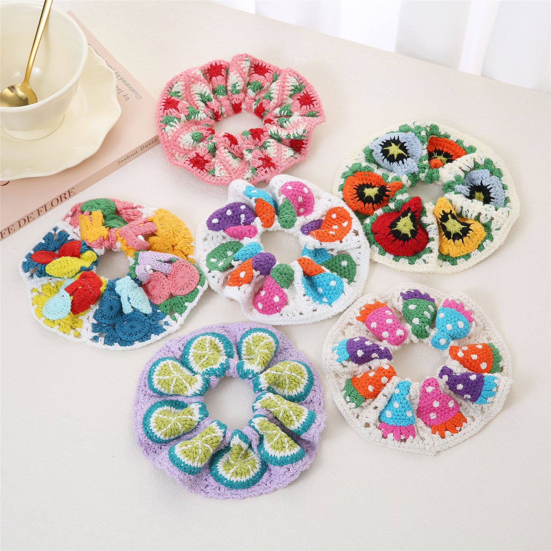 Bohemian Hand-knitted Crochet Flower & Fruit Hair Tie
