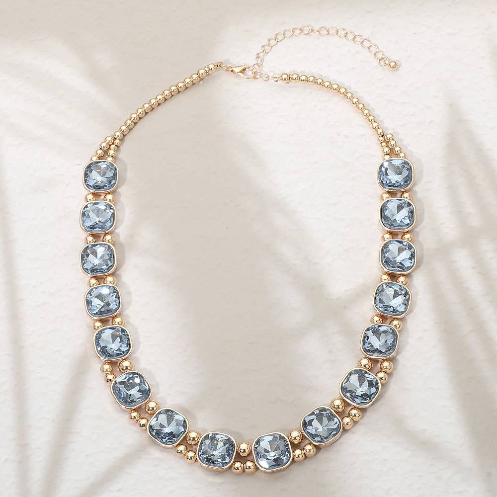 Square Faceted Stone Bezel Link Evening Necklace