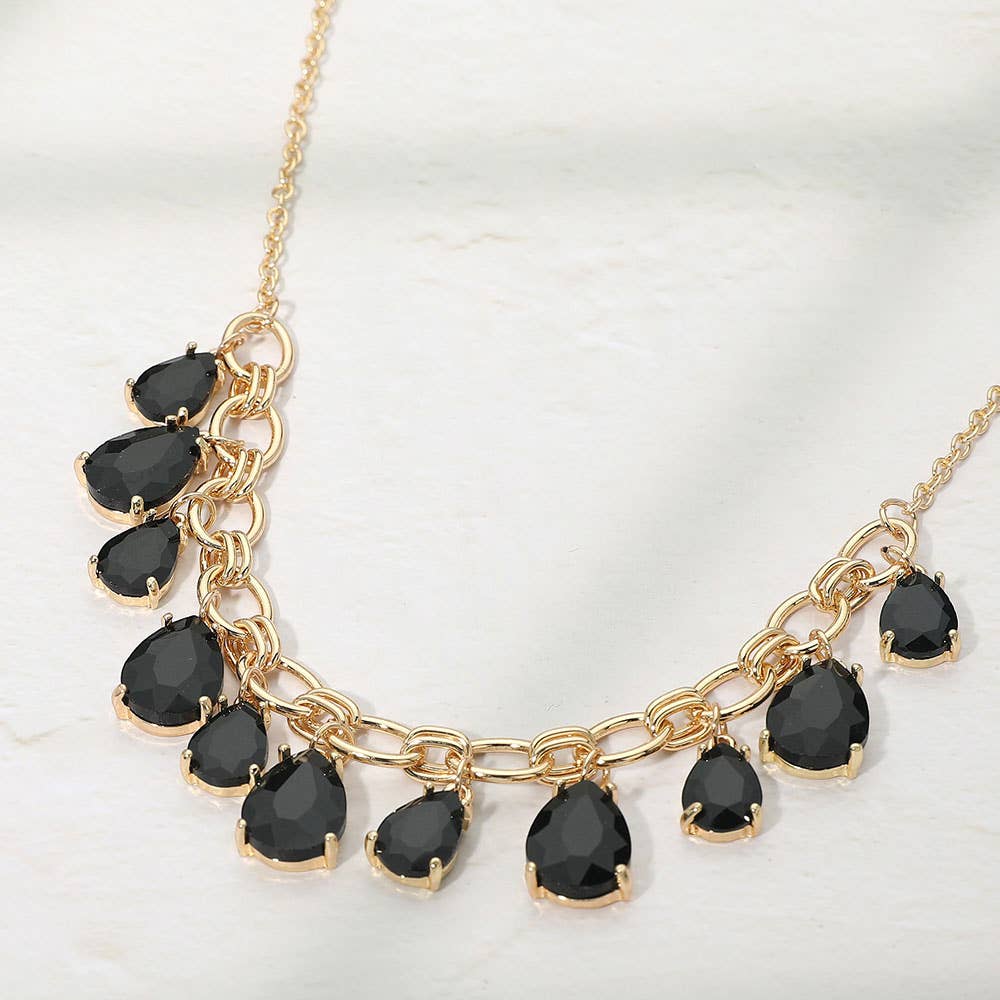 Cushion Teardrop Cluster Drop Station Necklace