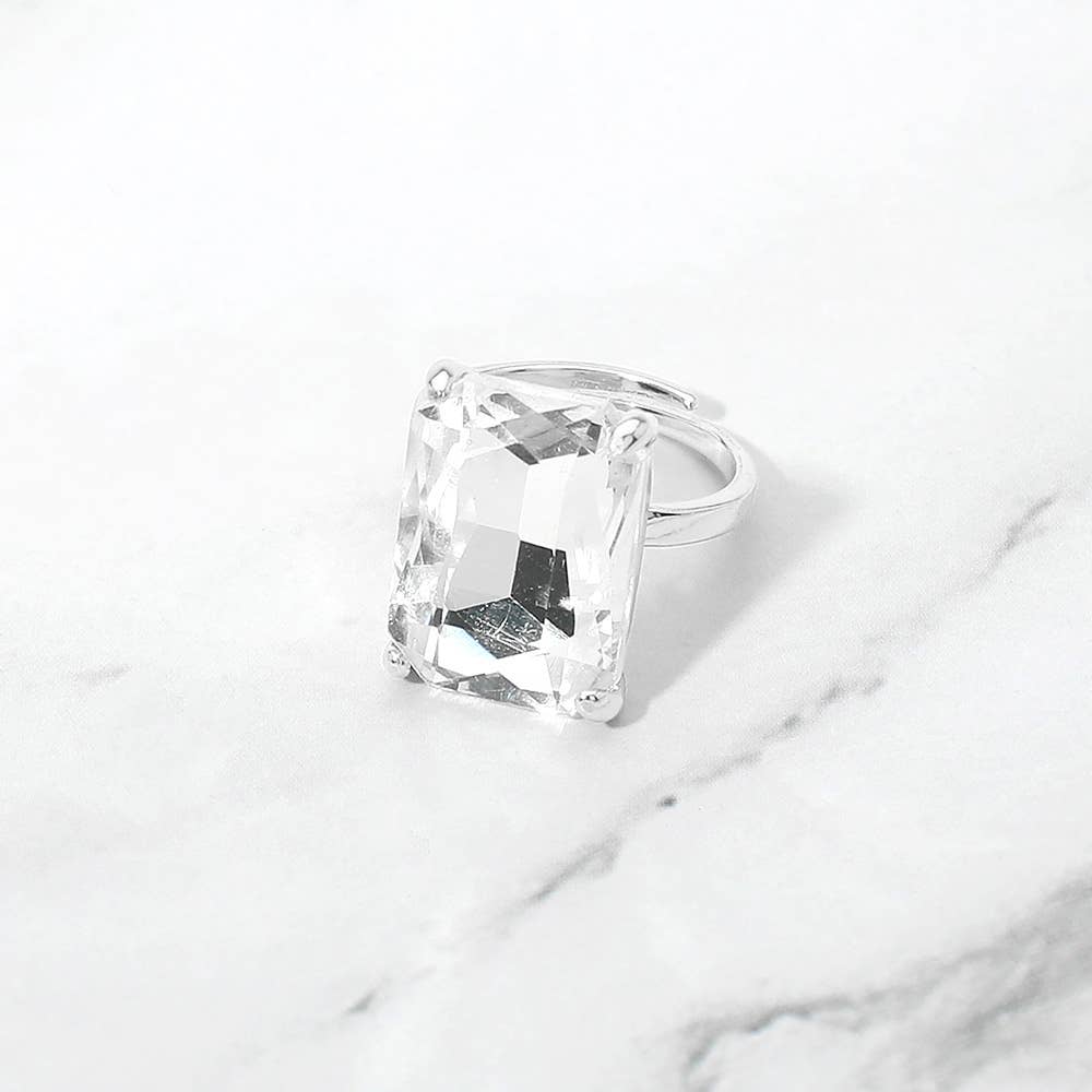 Bold Emerald Cut Stone Cluster Accent Adjustable Ring