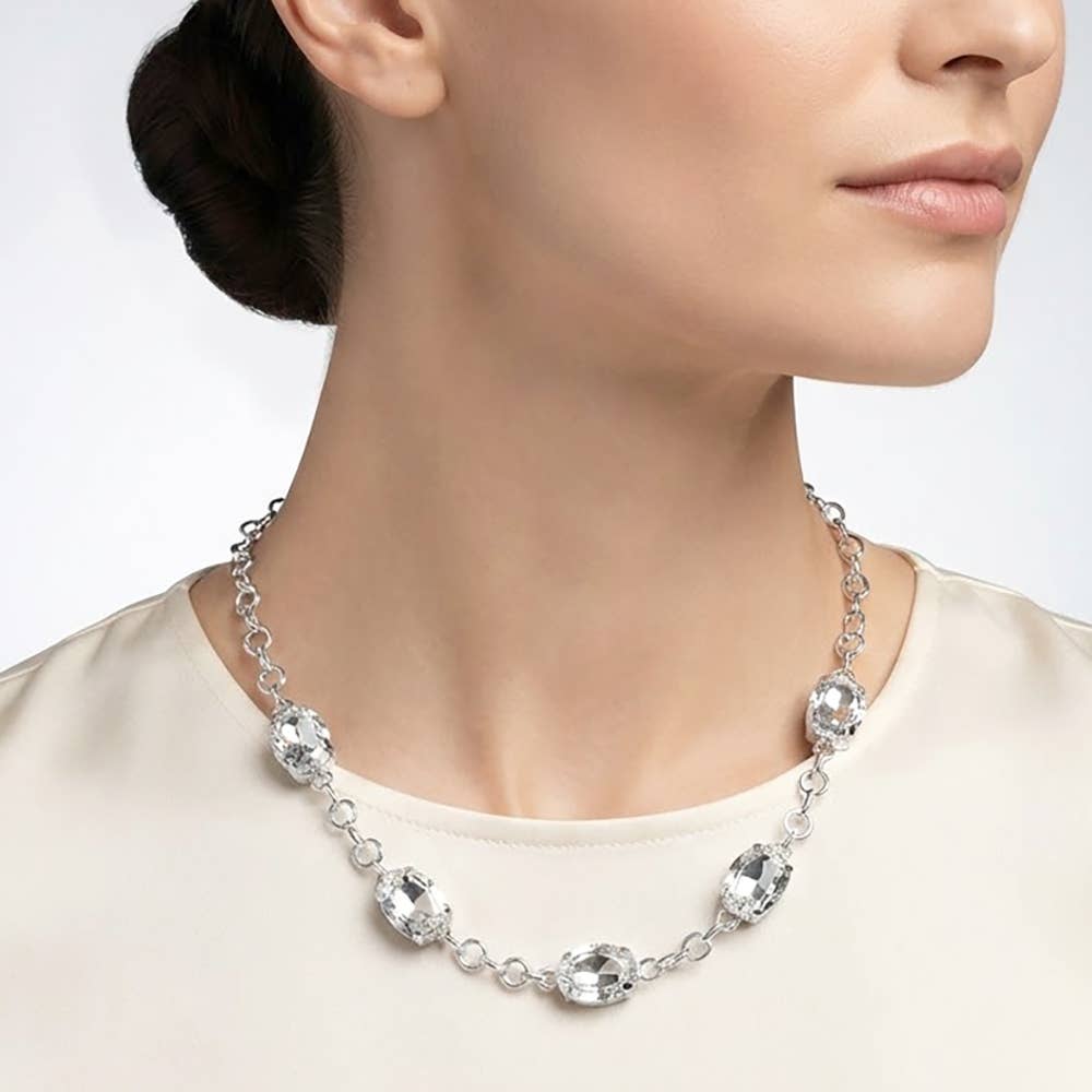 Oval Gem Cluster Station Evening Necklace
