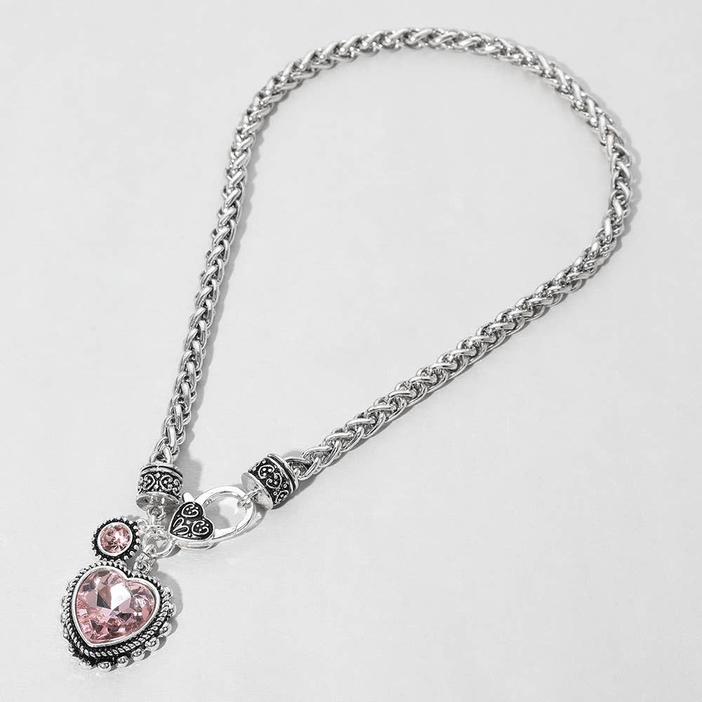 Heart Stone Pointed Pendant Antique Metal Necklace
