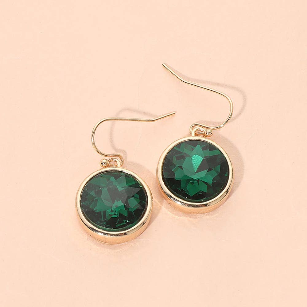 Round Faceted Stone Drop Dangle Earrings