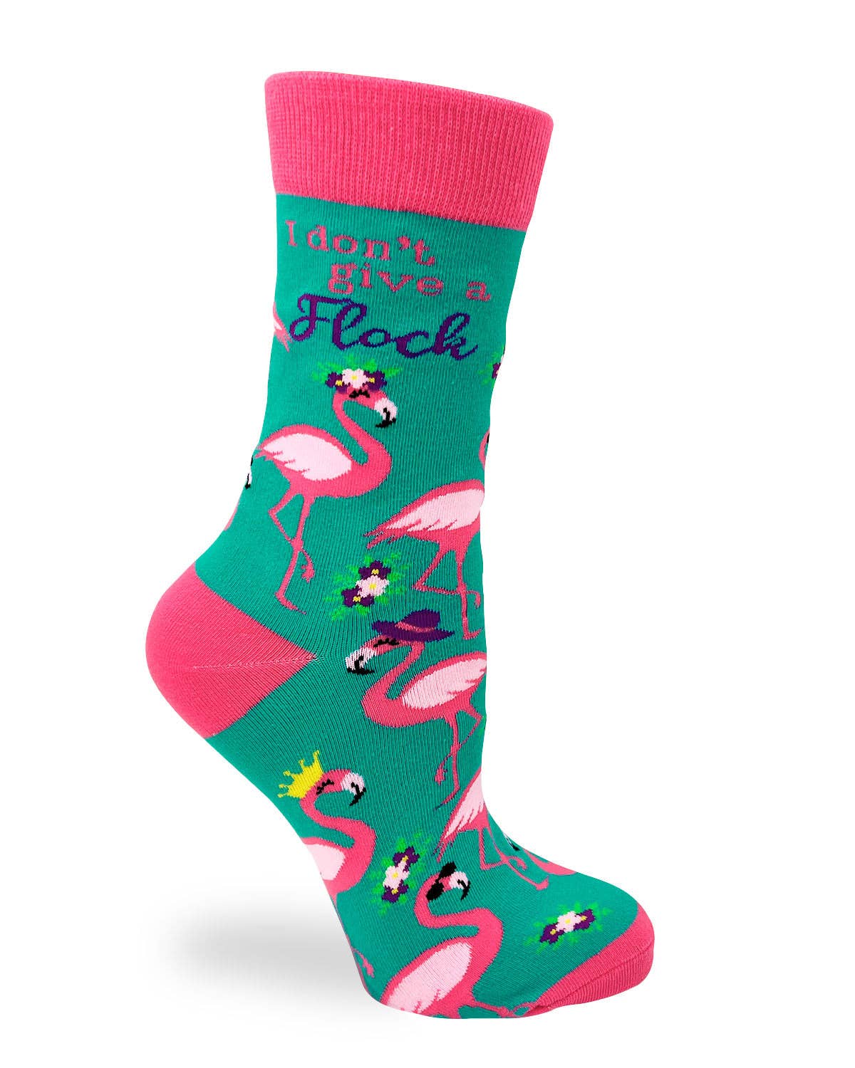8603. I Don't Give a Flock Women's Crew Socks Featuring Pink Flami