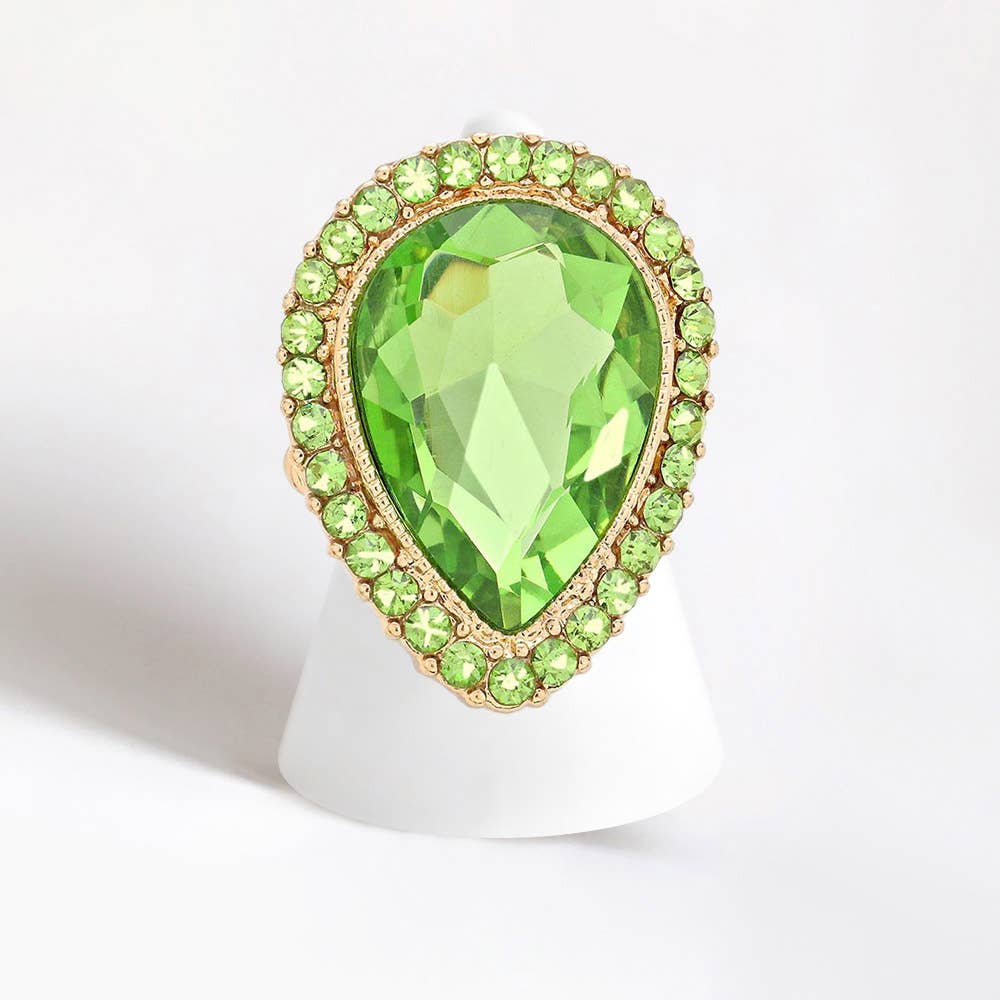 Crystal rhinestone teardrop stretch cocktail ring