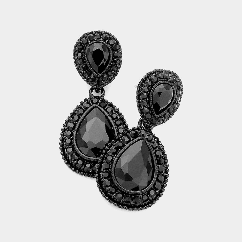 Rhinestone Trim Teardrop Evening Earrings