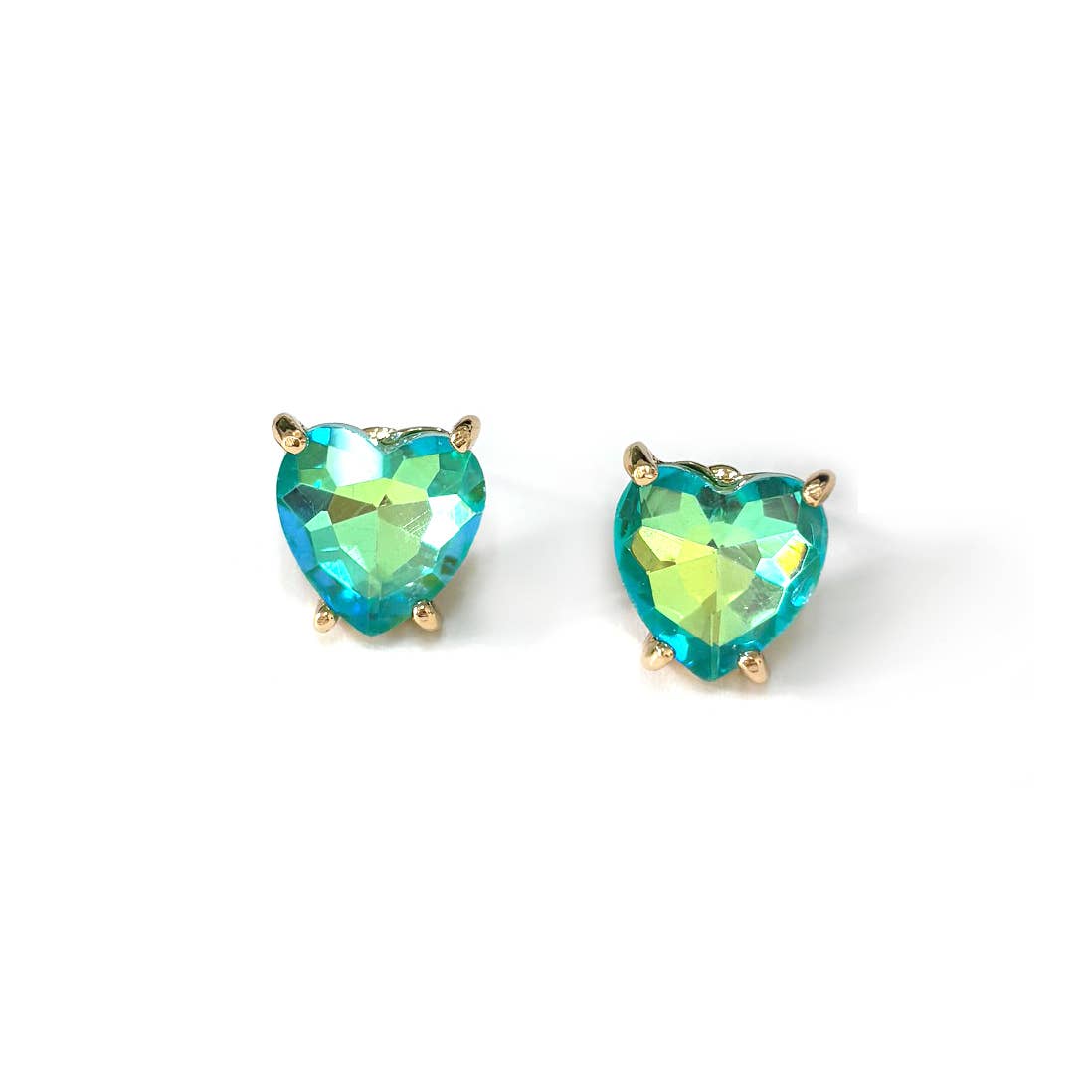 Glass Crystal Heart 4 Prong Post Stud Earrings