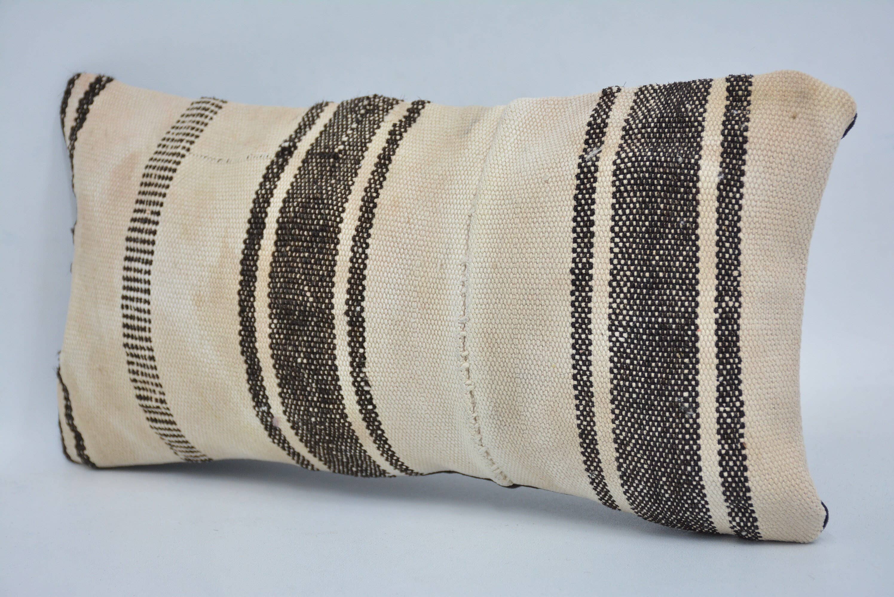 7113. Handmade Kilim Striped Throw Pillow Cushion 8x16
