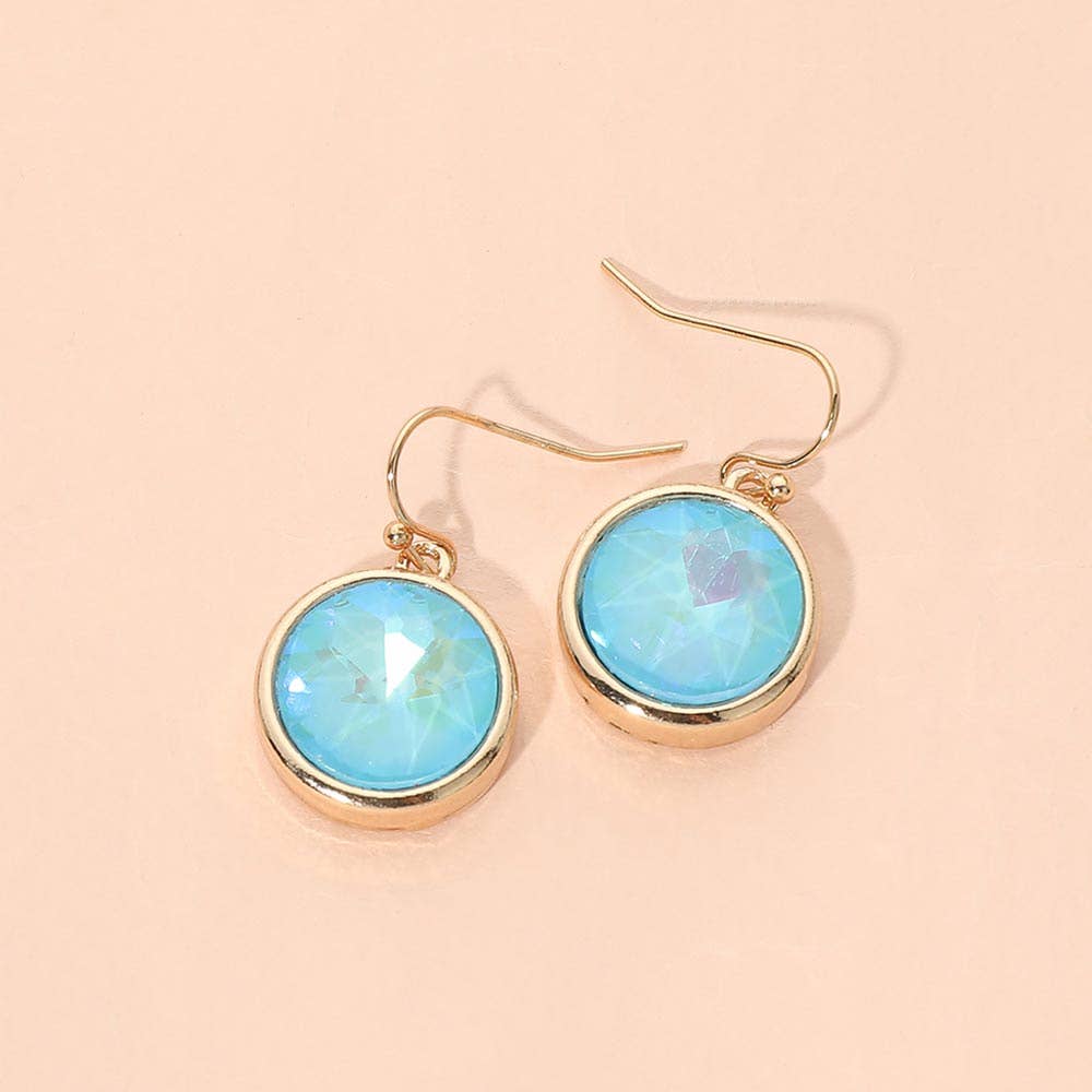 Round Faceted Stone Drop Dangle Earrings
