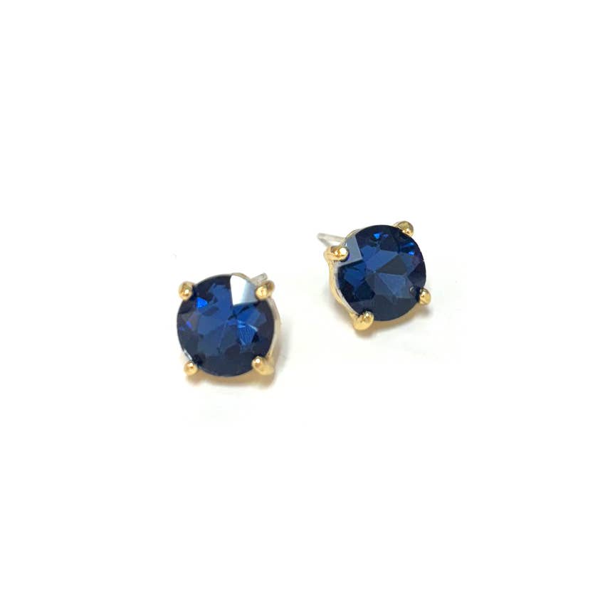Sterling Silver S925 Post Round Glass Stud Earrings 10mm
