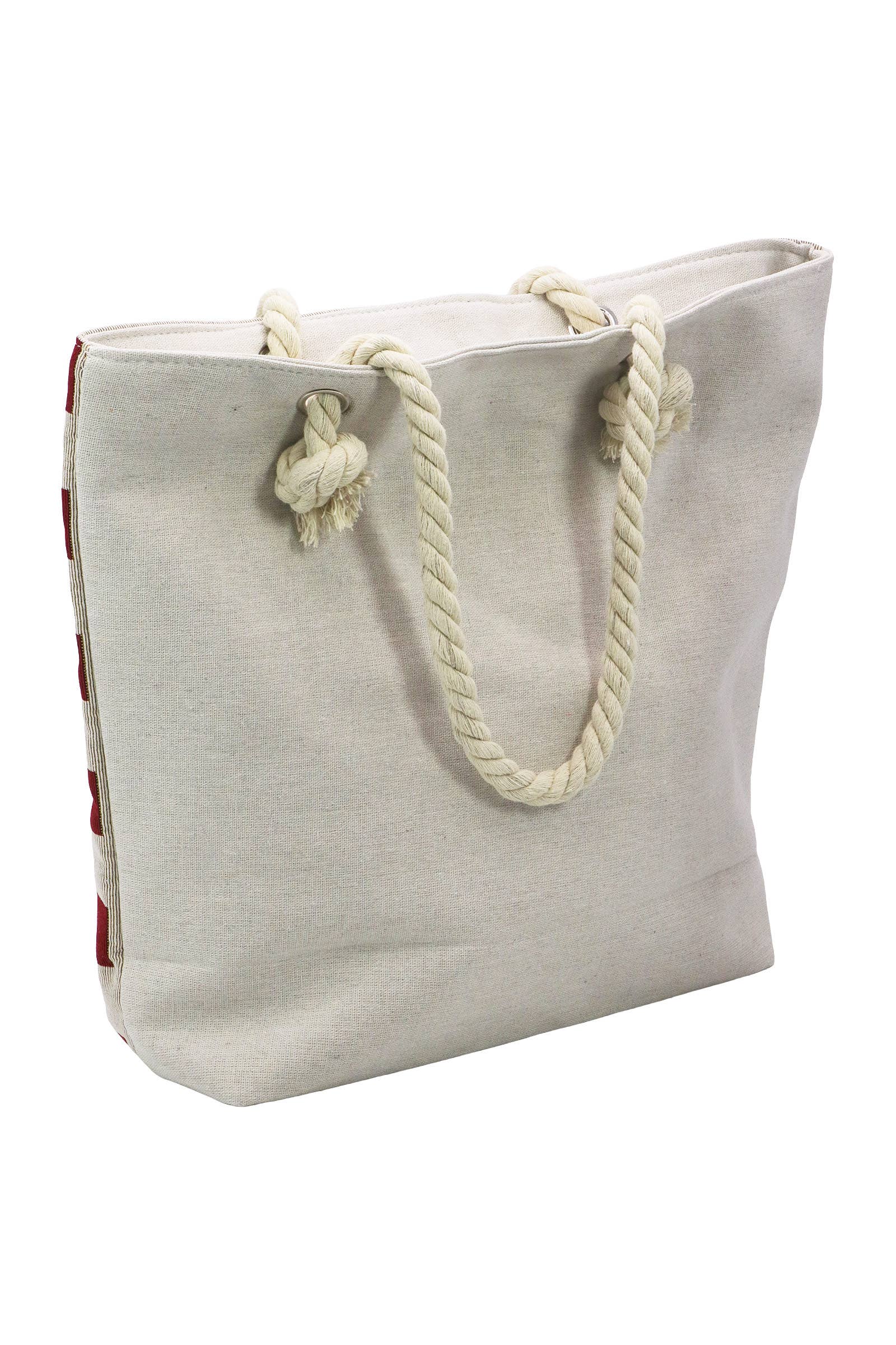 6209. American Flag Zippered Burlap Canvas Tote Bag