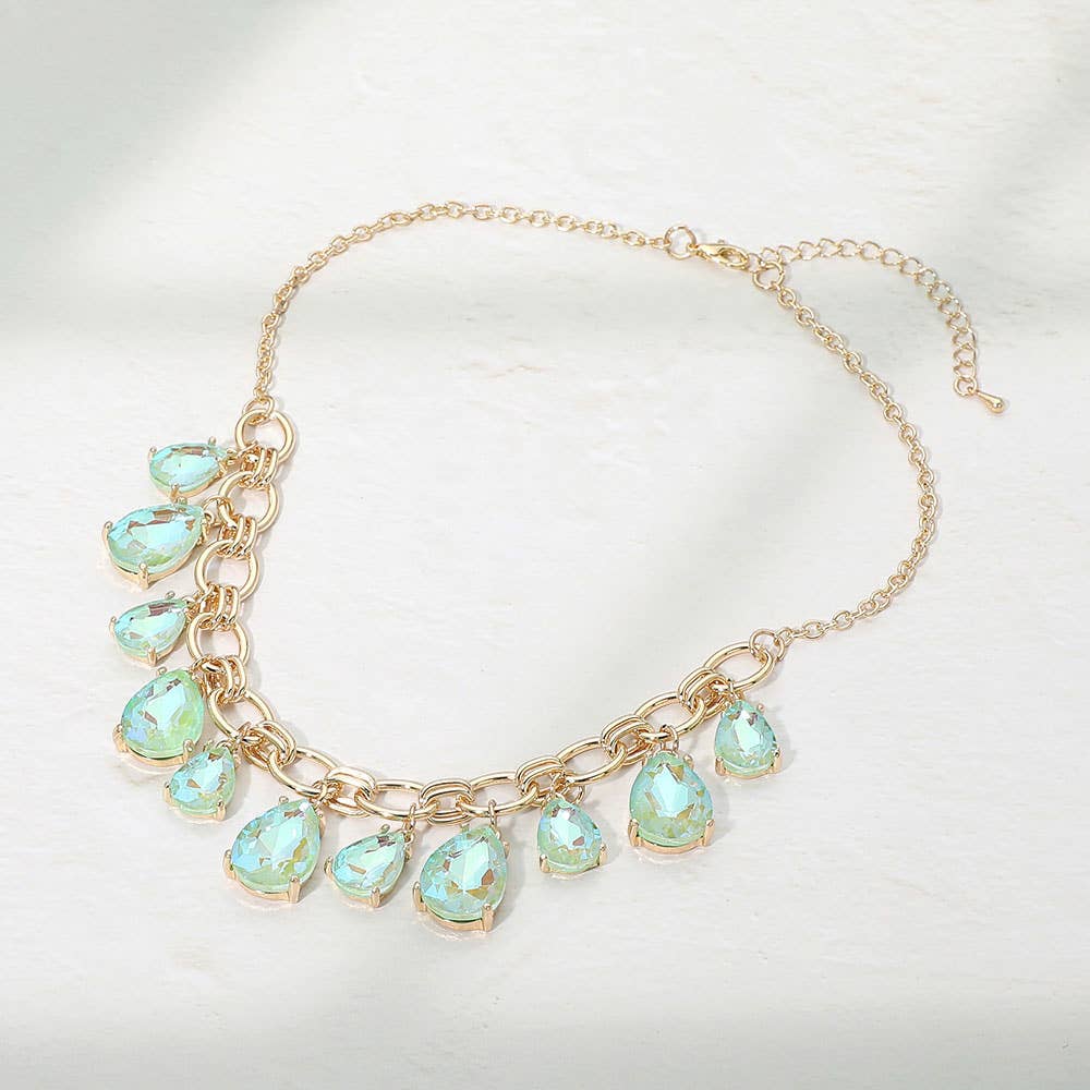 Cushion Teardrop Cluster Drop Station Necklace