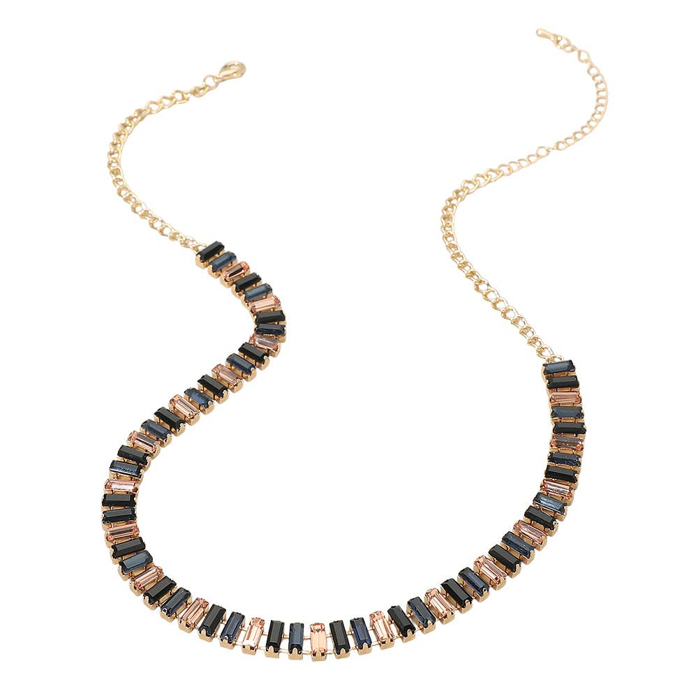 Baguette Stone Cluster Link Accent Necklace
