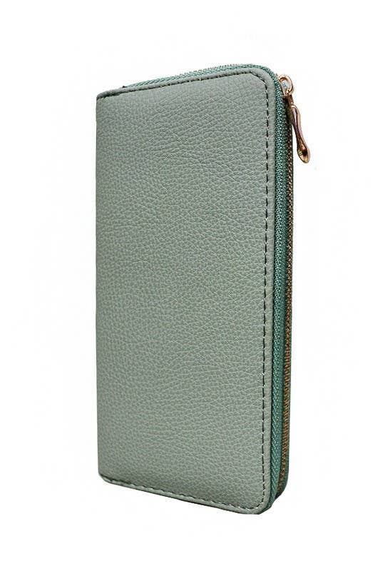 6205. Solid Faux Leather Fashion Zippered Clutch Wallet