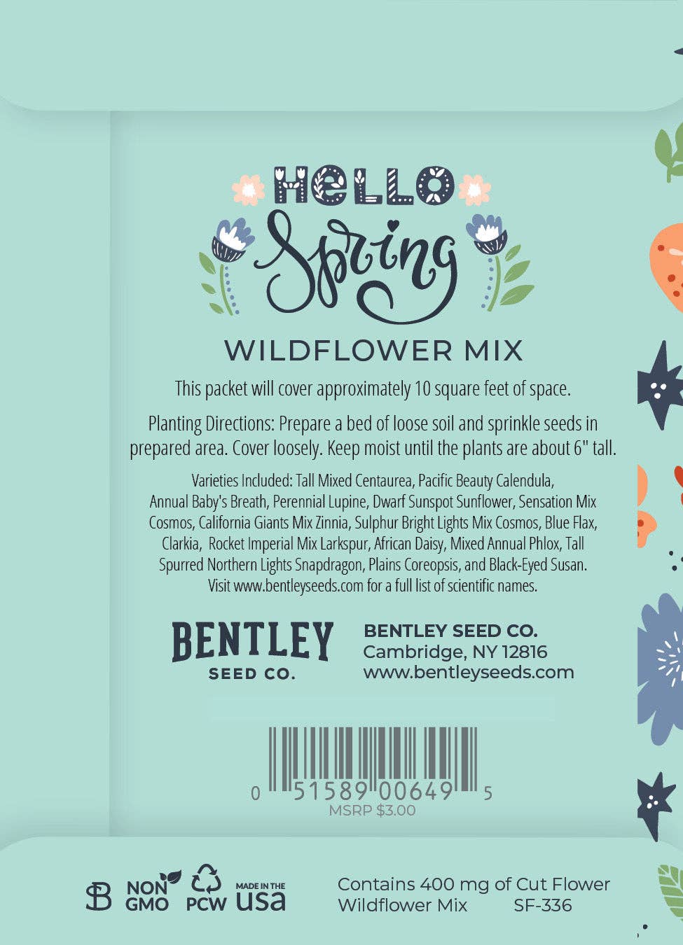 2212. Hello Spring Blue Background - Wildflower Mix Seed Packets
