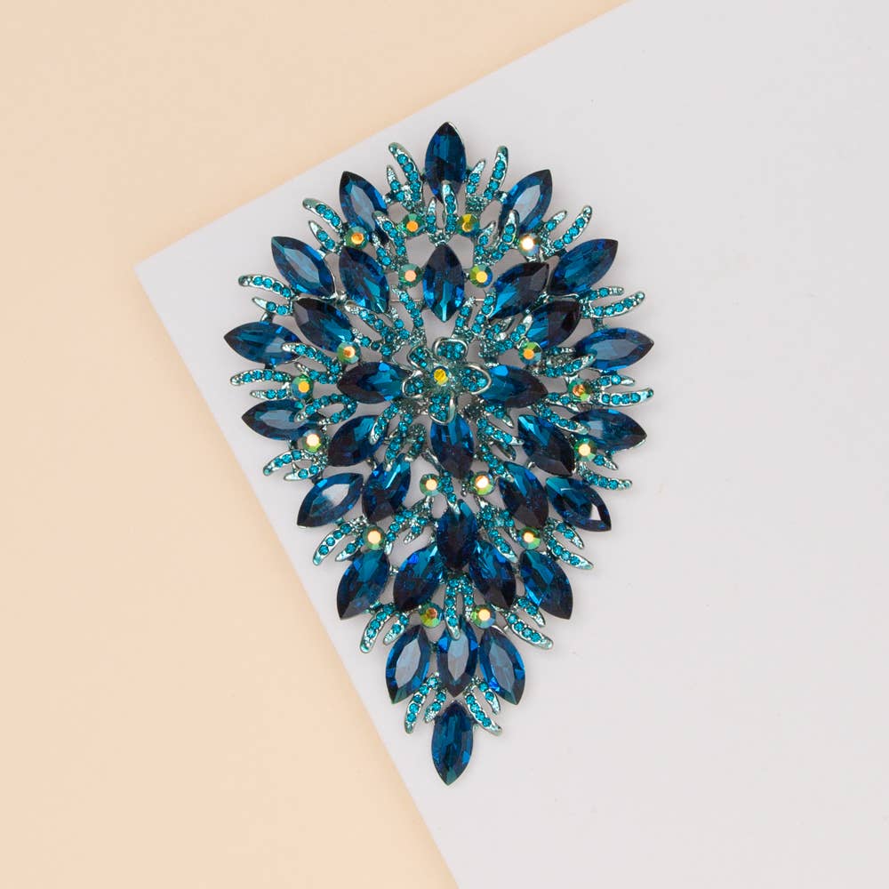 Crystal Rhinestone Cluster Pear Shaped Leaf Brooch Pin