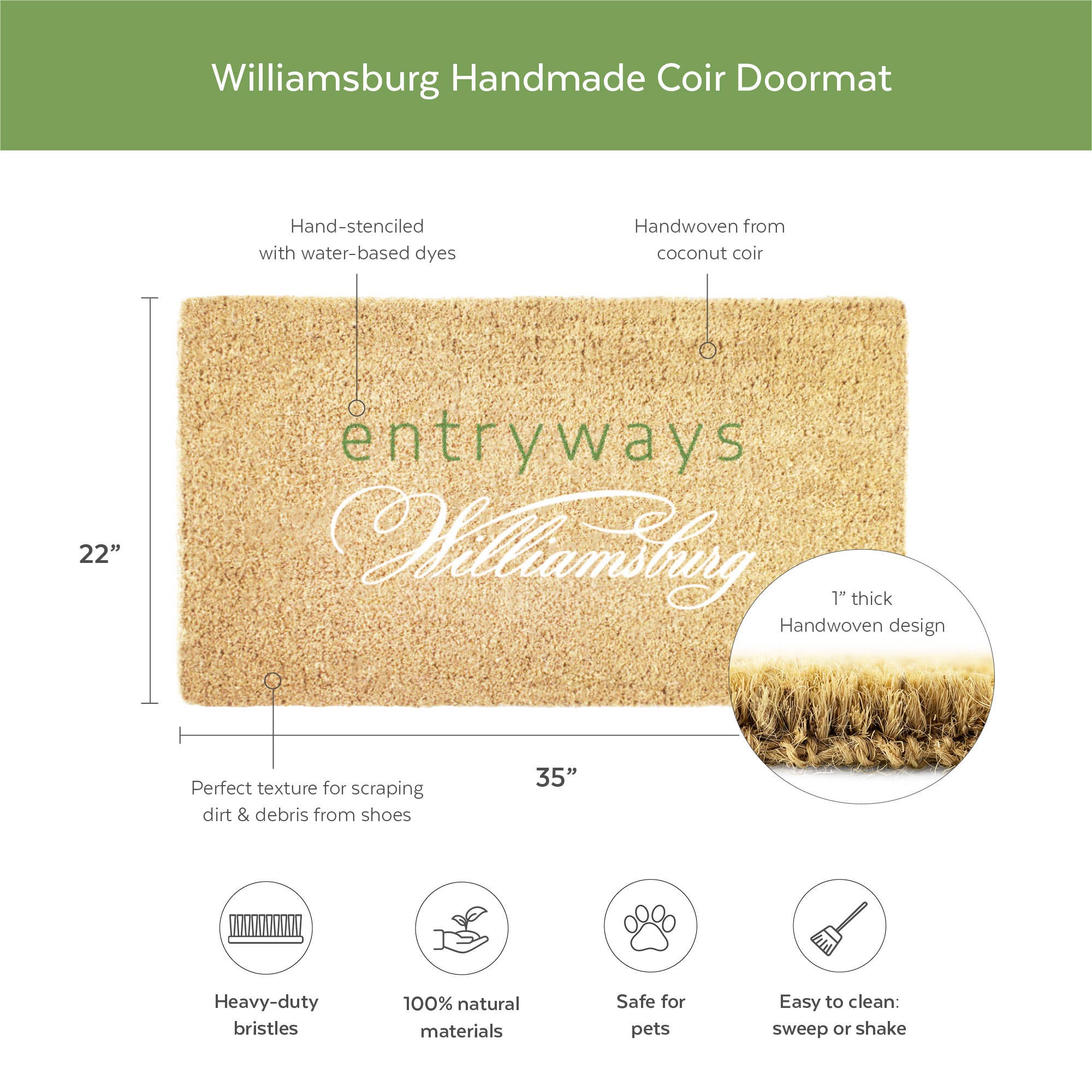 WILLIAMSBURG Blanket Chest Handwoven Coconut Fiber Doormat