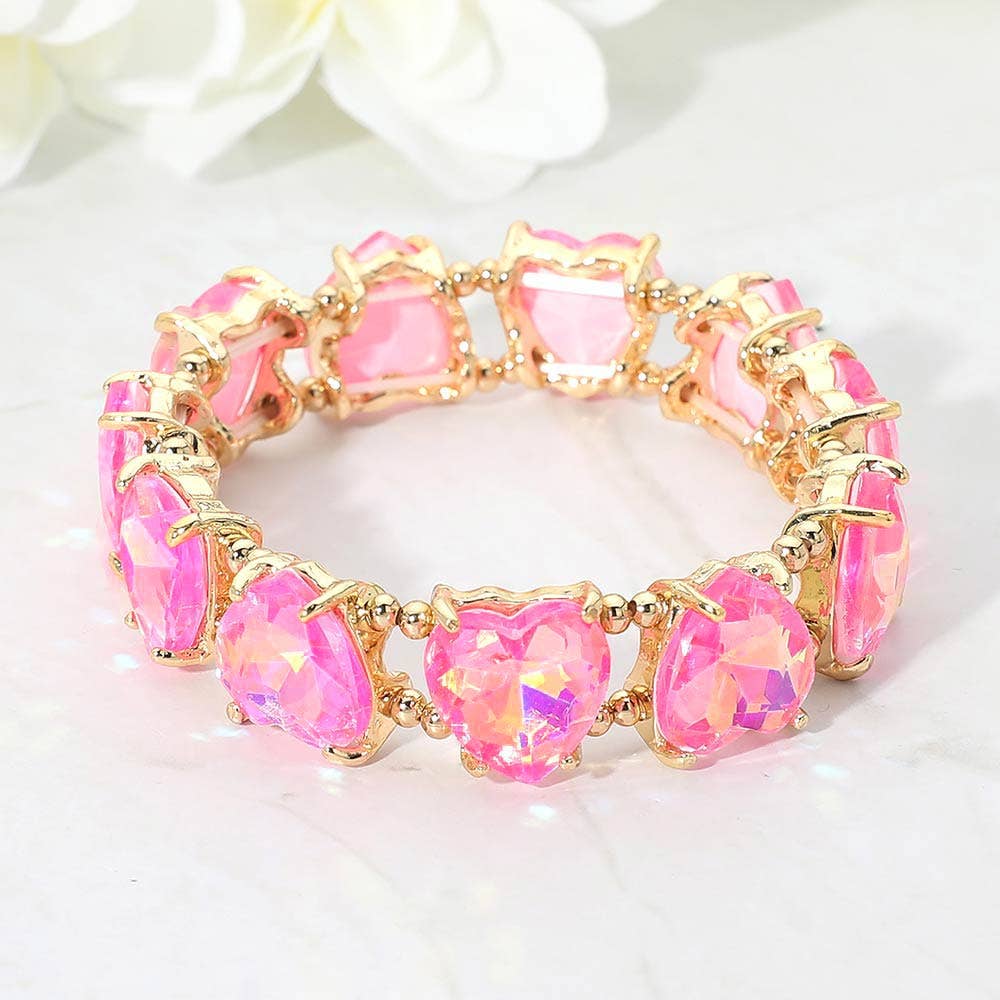 Heart Stone Cluster Beaded Stretch Evening Bracelet