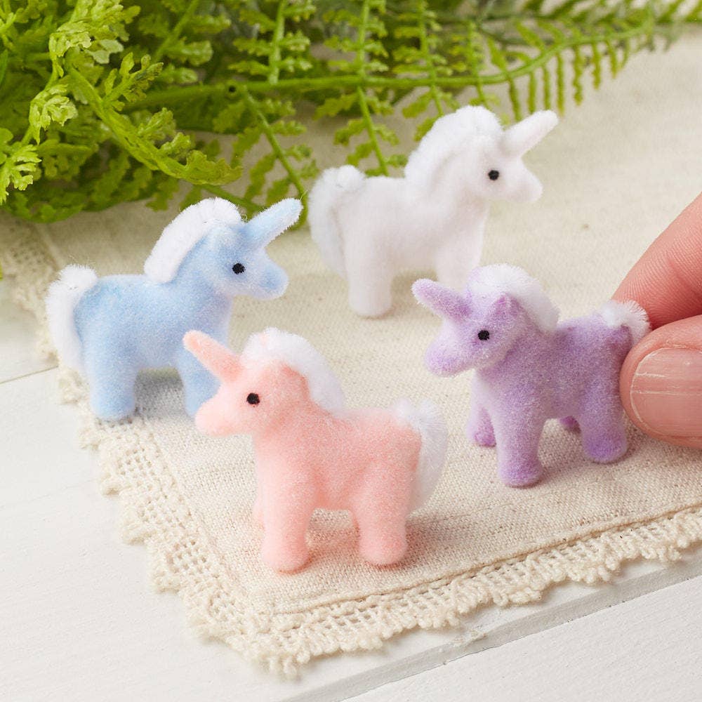 8332. 1" Flocked Multi Color Mini Unicorns Assorted color