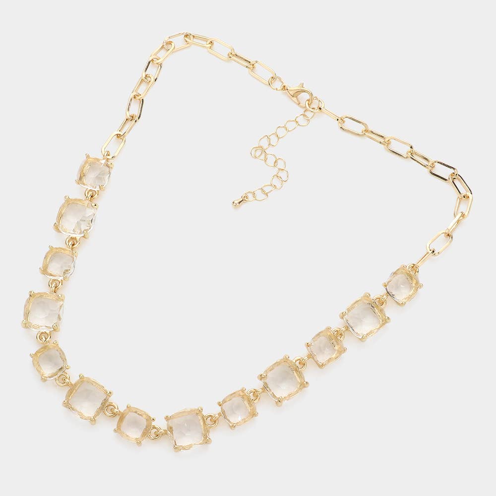 Cushion Square Stone Link Evening Necklace