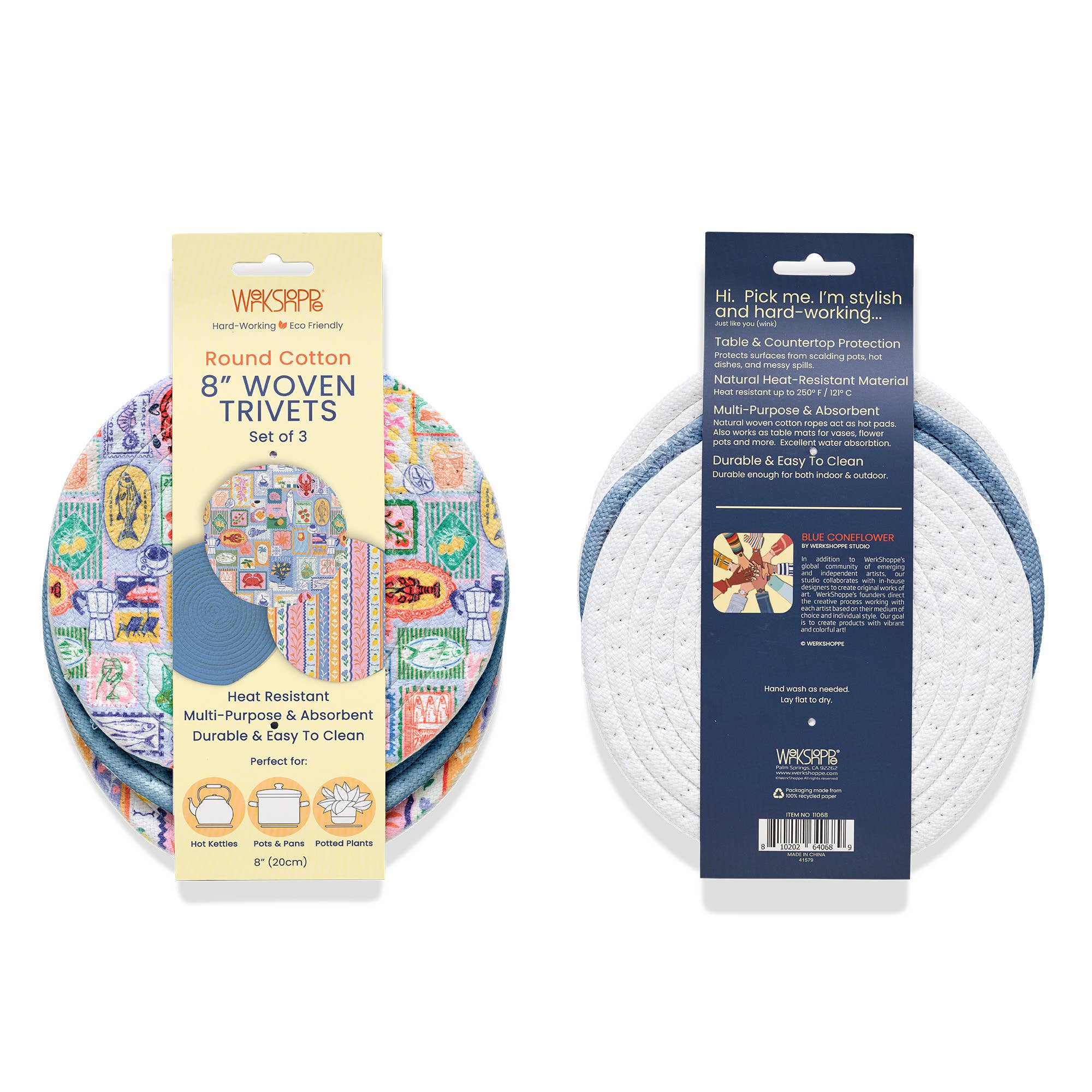 Mediterranean Summer Cotton Kitchen Trivets, Pot Holders
