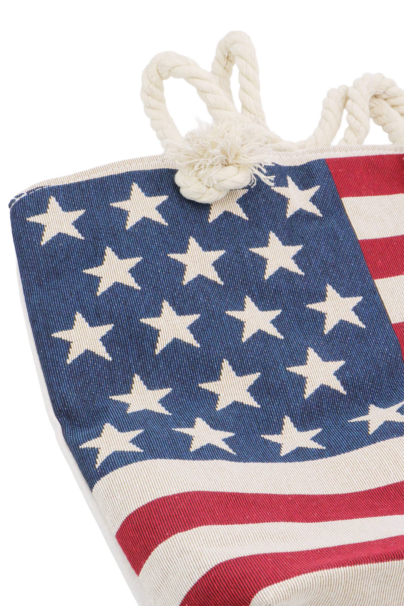 6209. American Flag Zippered Burlap Canvas Tote Bag