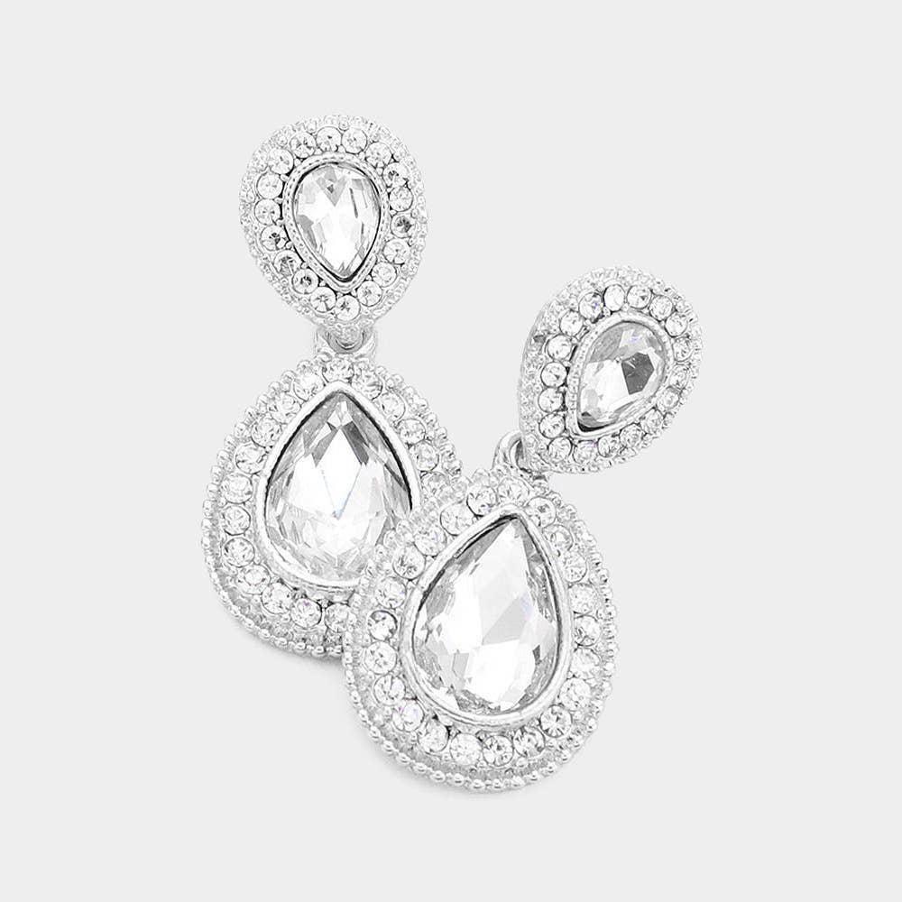 Rhinestone Trim Teardrop Evening Earrings