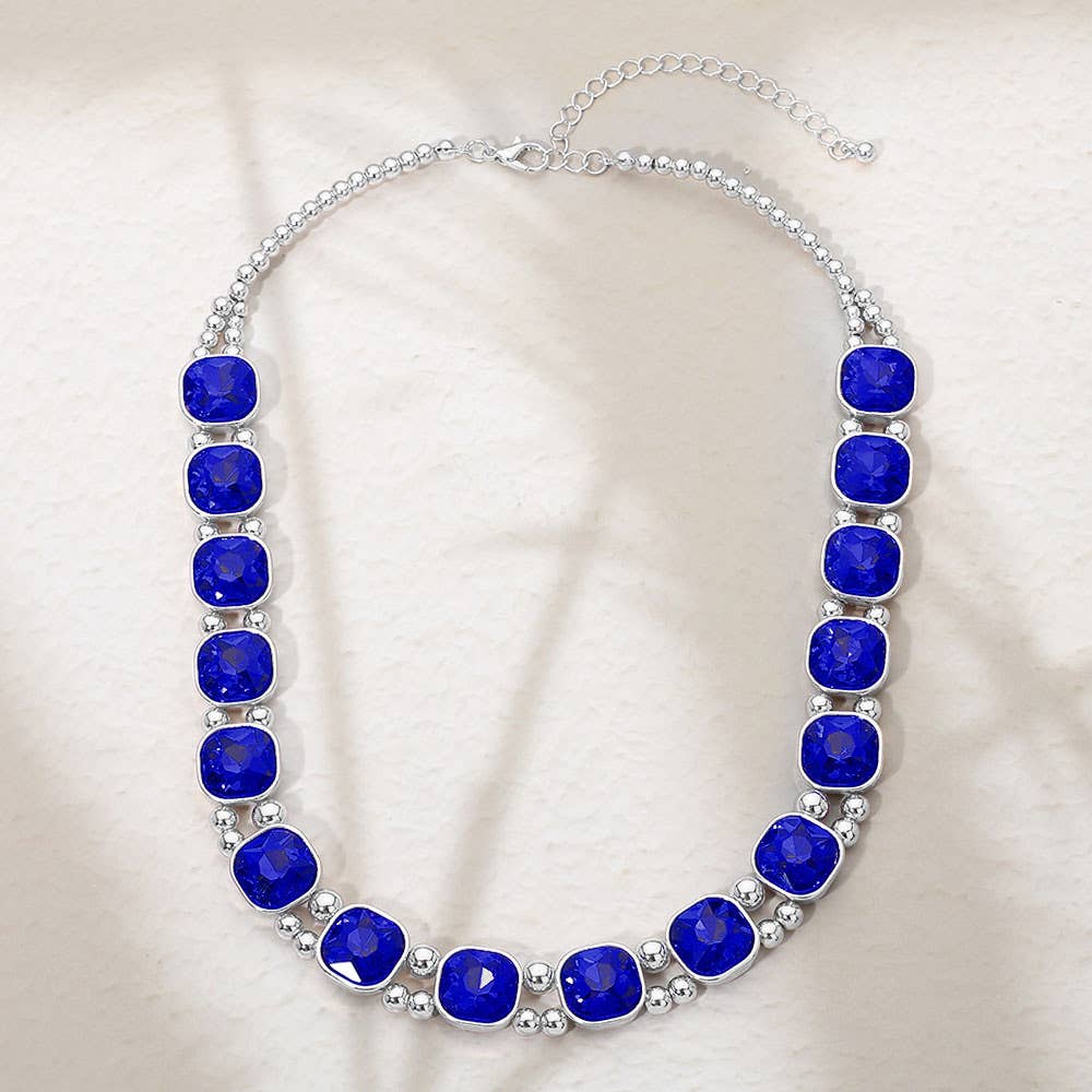 Square Faceted Stone Bezel Link Evening Necklace