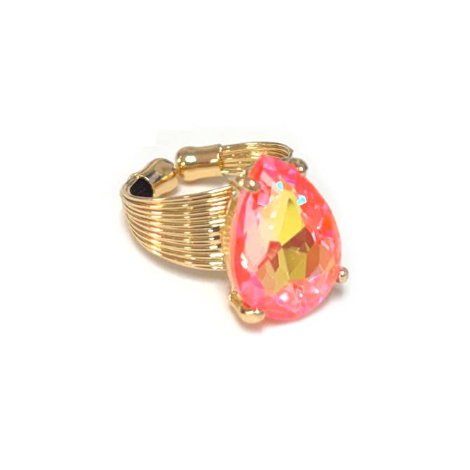 Teardrop Glass Crystal Cocktail Bead Adjustable Wire Ring