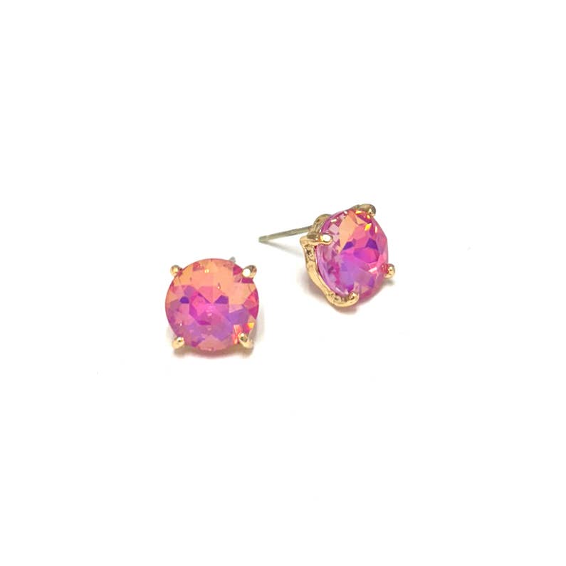 Sterling Silver S925 Post Round Glass Stud Earrings 10mm