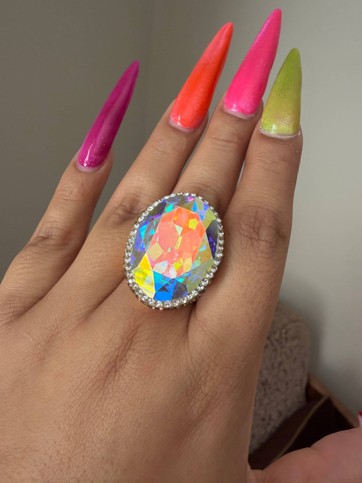 The AB Oval Crystal Pavé Ring
