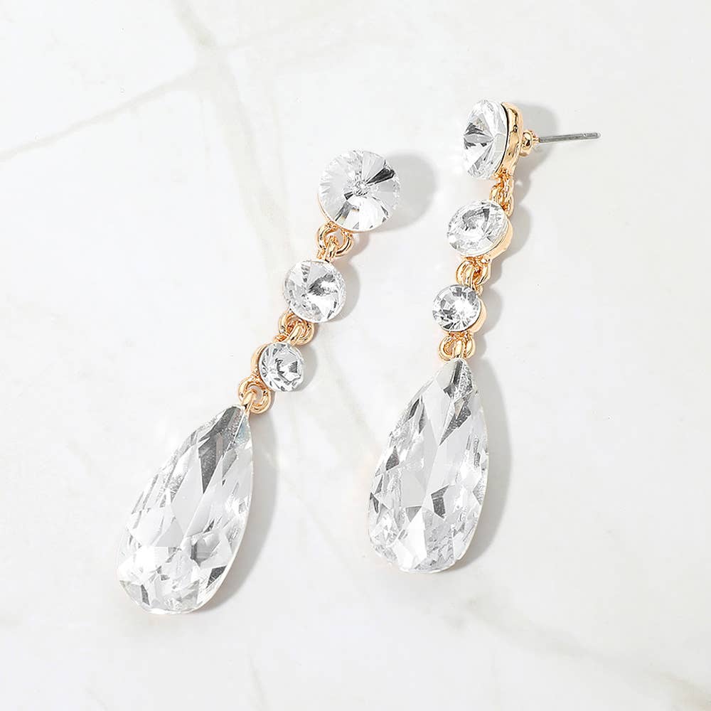 Elegant Multi Faceted Crystal Dangle Statement Earrings