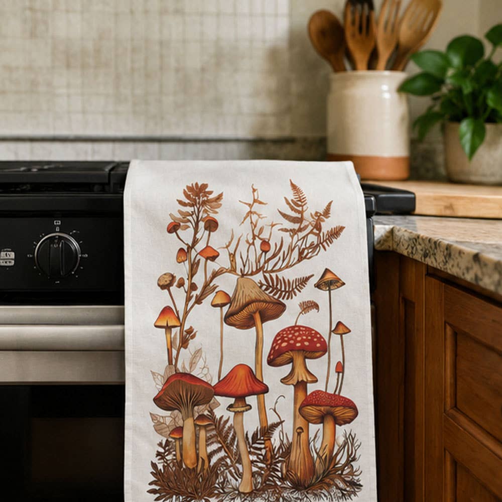 SLT123 - Woodland Mushroom Botanical Flour Sack Tea Towel