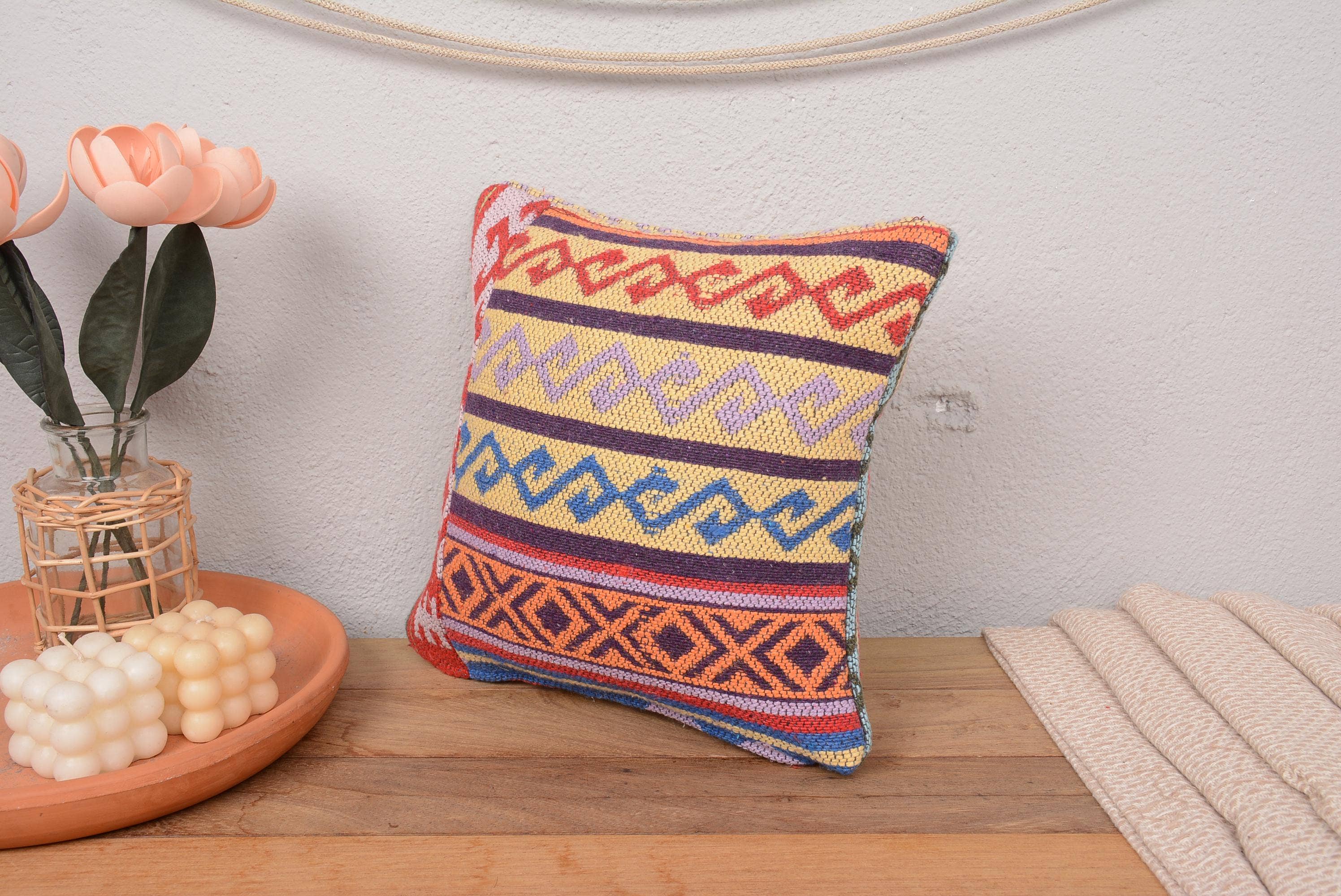 Antique Boho Turkish Kilim Pillow Sham Cover 12x12