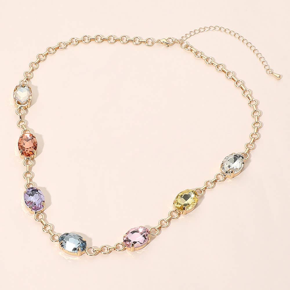 Oval Gem Cluster Station Evening Necklace