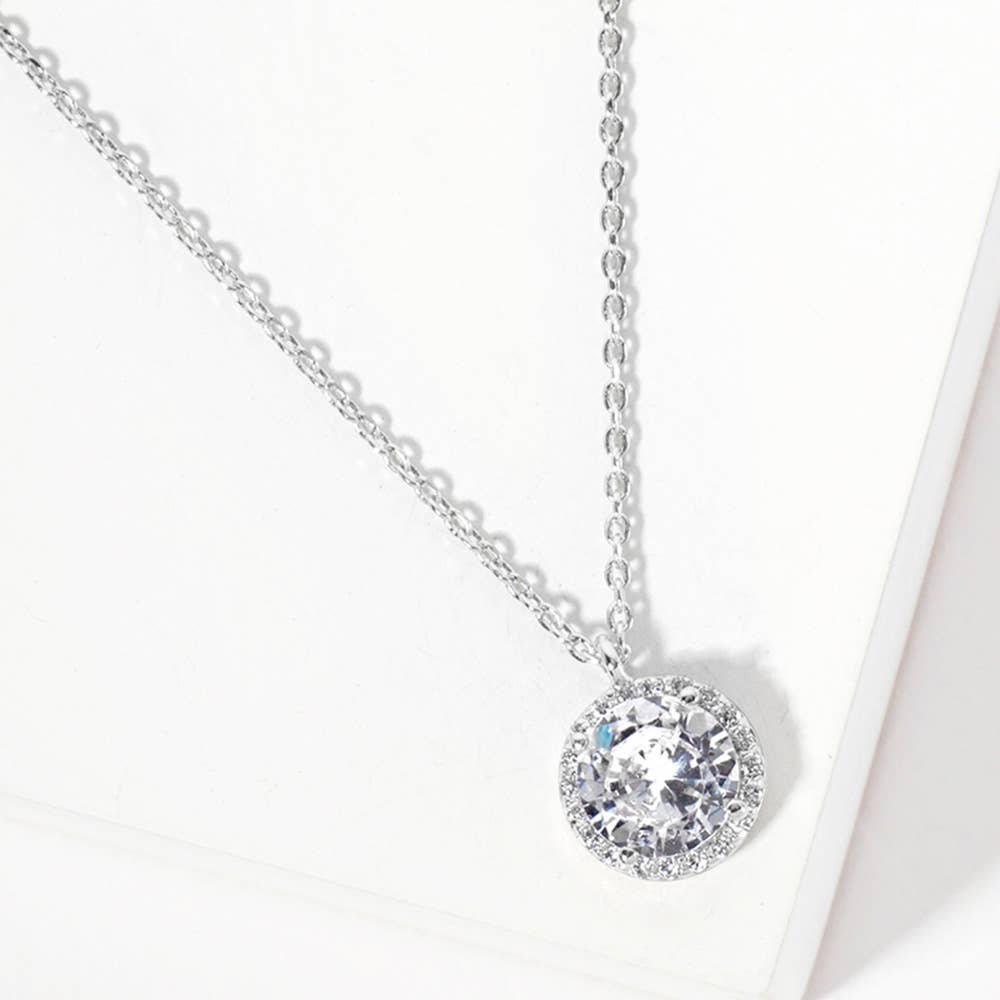 Gold Dipped Round CZ Stone Pendant Necklace