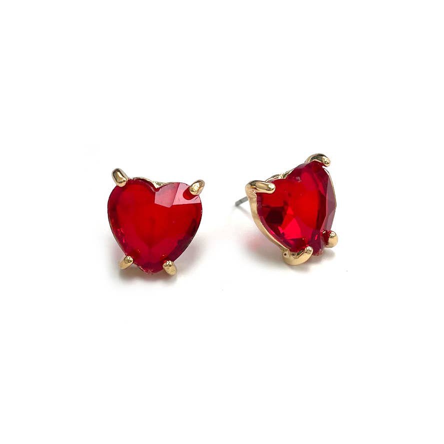 Glass Crystal Heart 4 Prong Post Stud Earrings