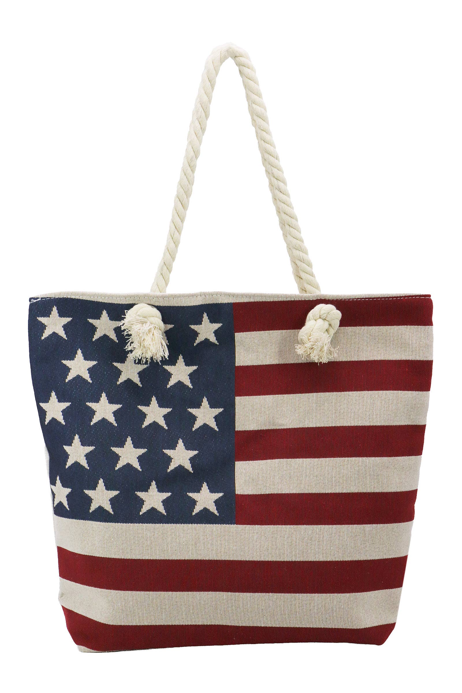 6209. American Flag Zippered Burlap Canvas Tote Bag