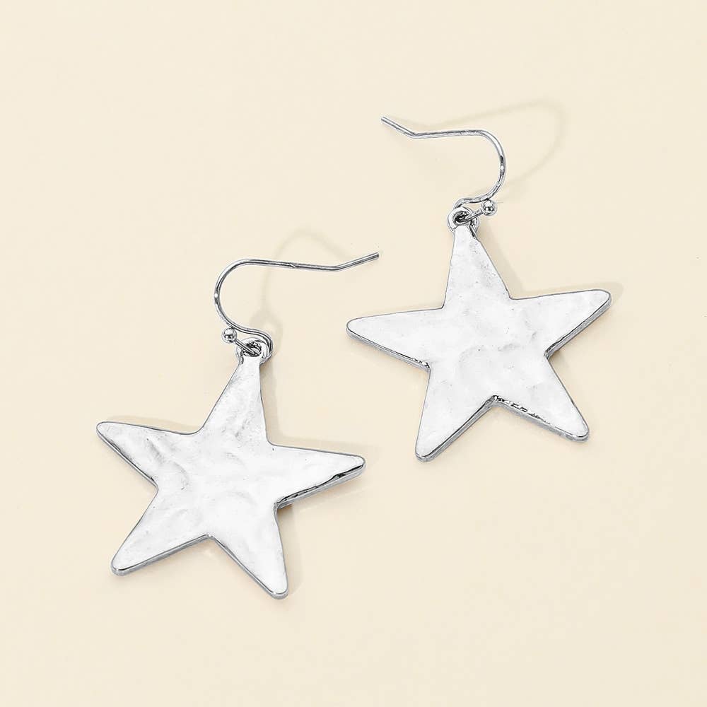 Hammered Metal Star Drop Earrings