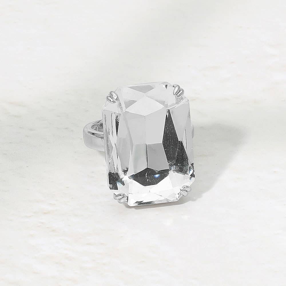 Oversized Emerald Cut Gem Accent Adjustable Statement Ring