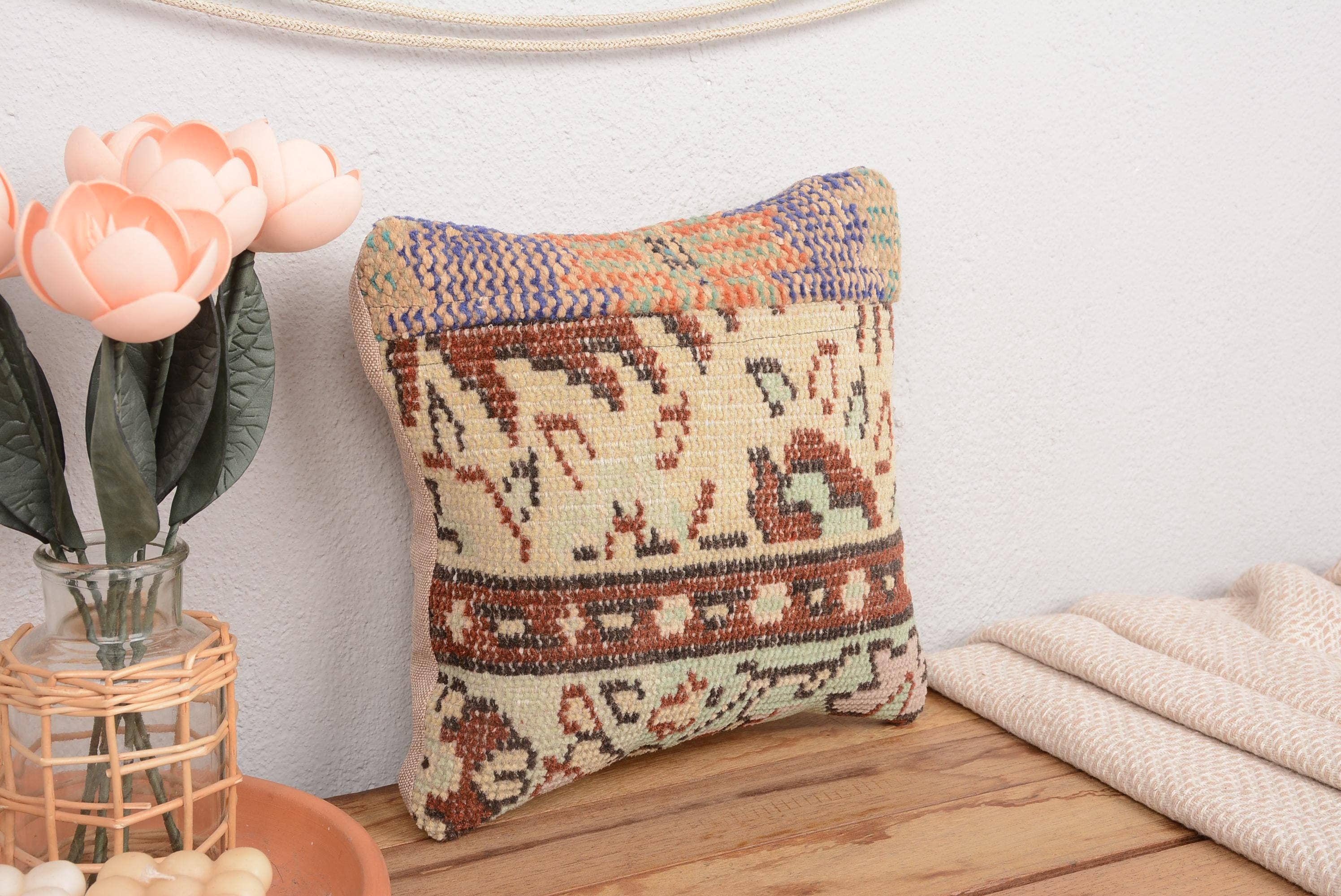 7150. Antique Kilim Cushion Sham Patchwork Textured Pillow Cover