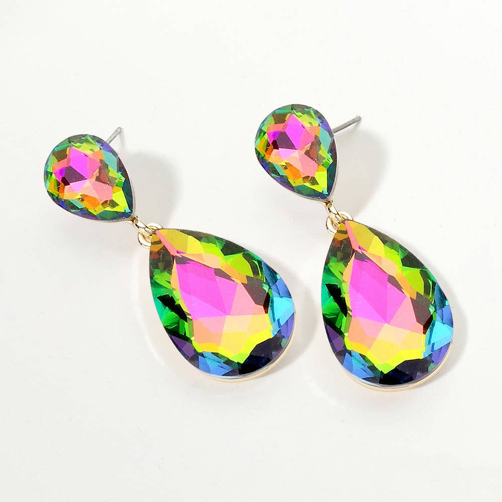 Glass Crystal Teardrop Evening Earrings