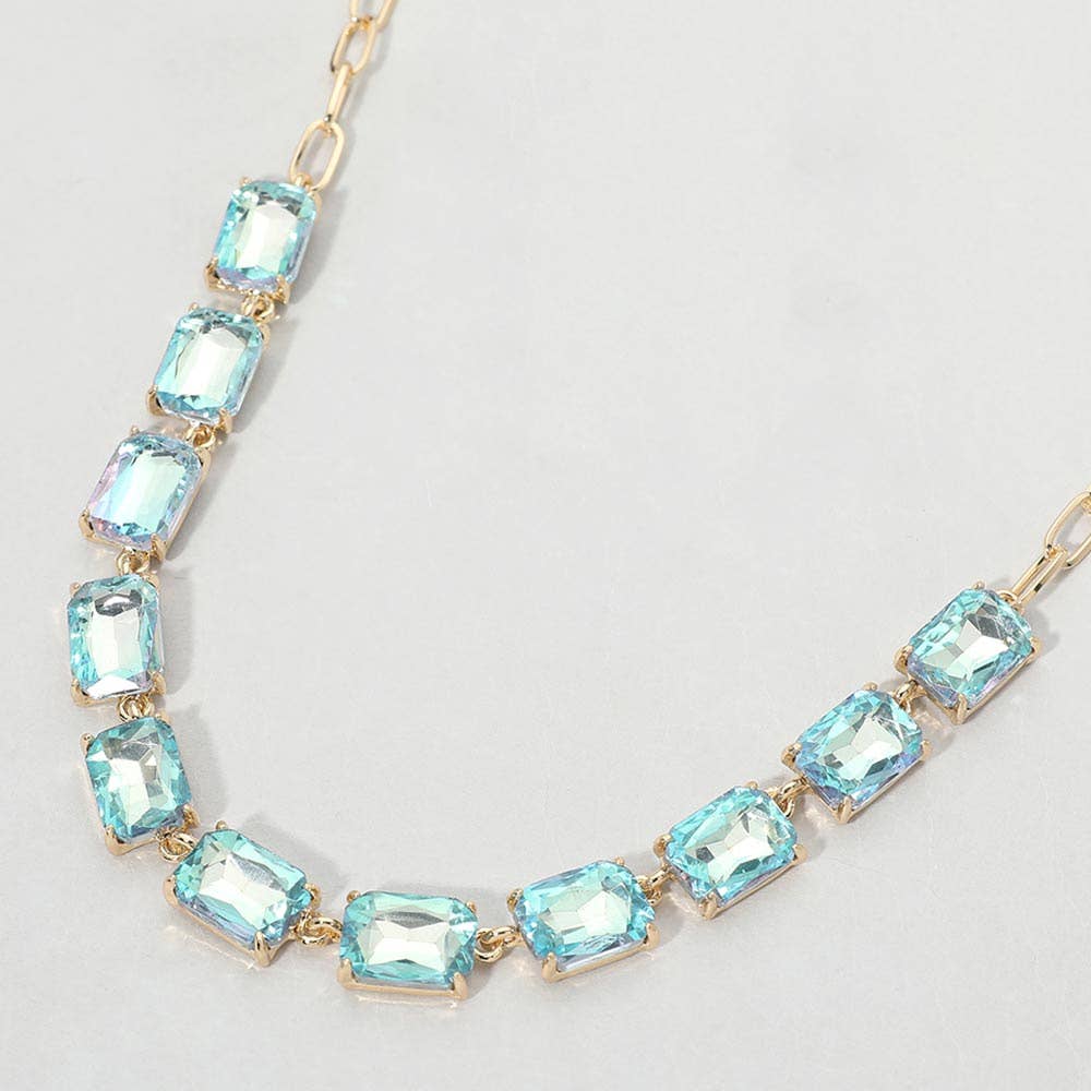 Cushion Rectangular Stone Cluster Link Evening Necklace