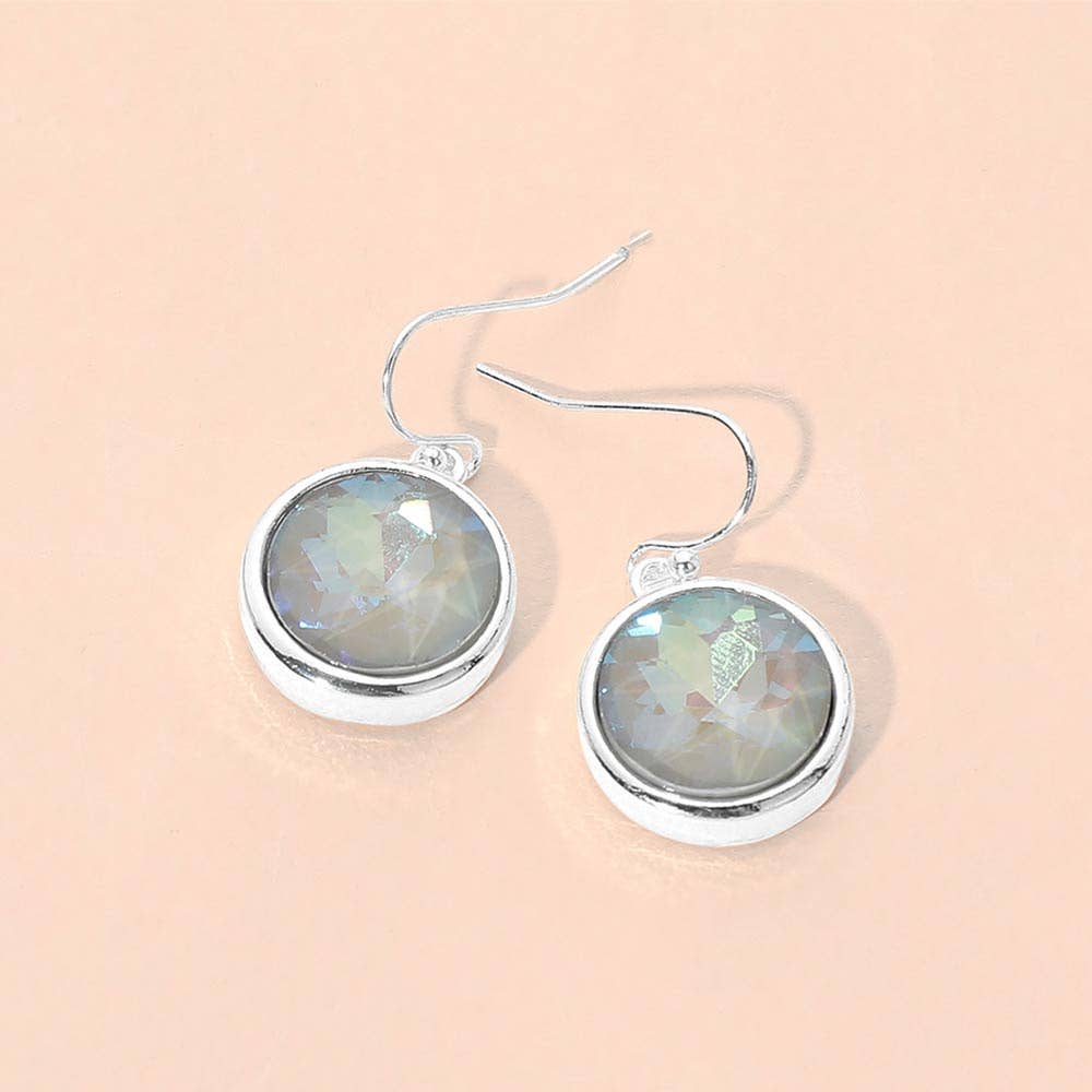 Round Faceted Stone Drop Dangle Earrings
