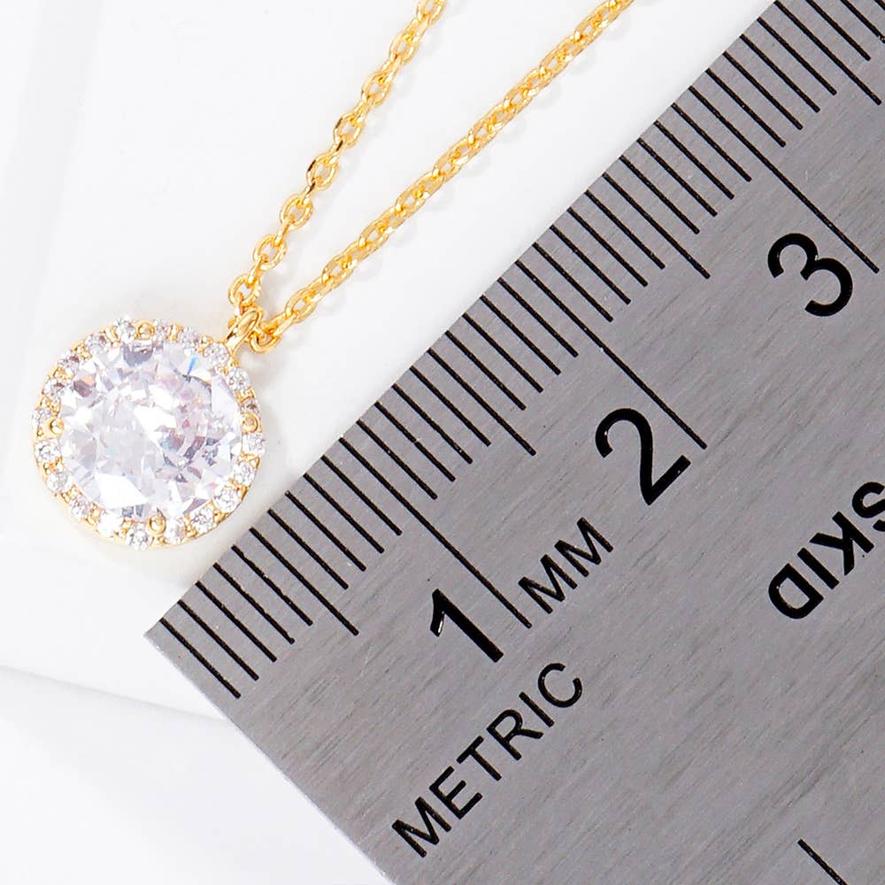 Gold Dipped Round CZ Stone Pendant Necklace