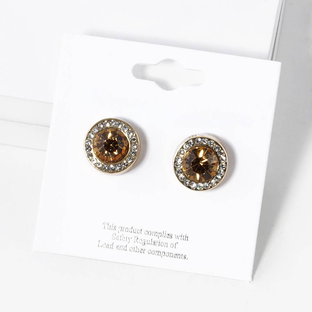 Round Crystal Halo Stud Earrings