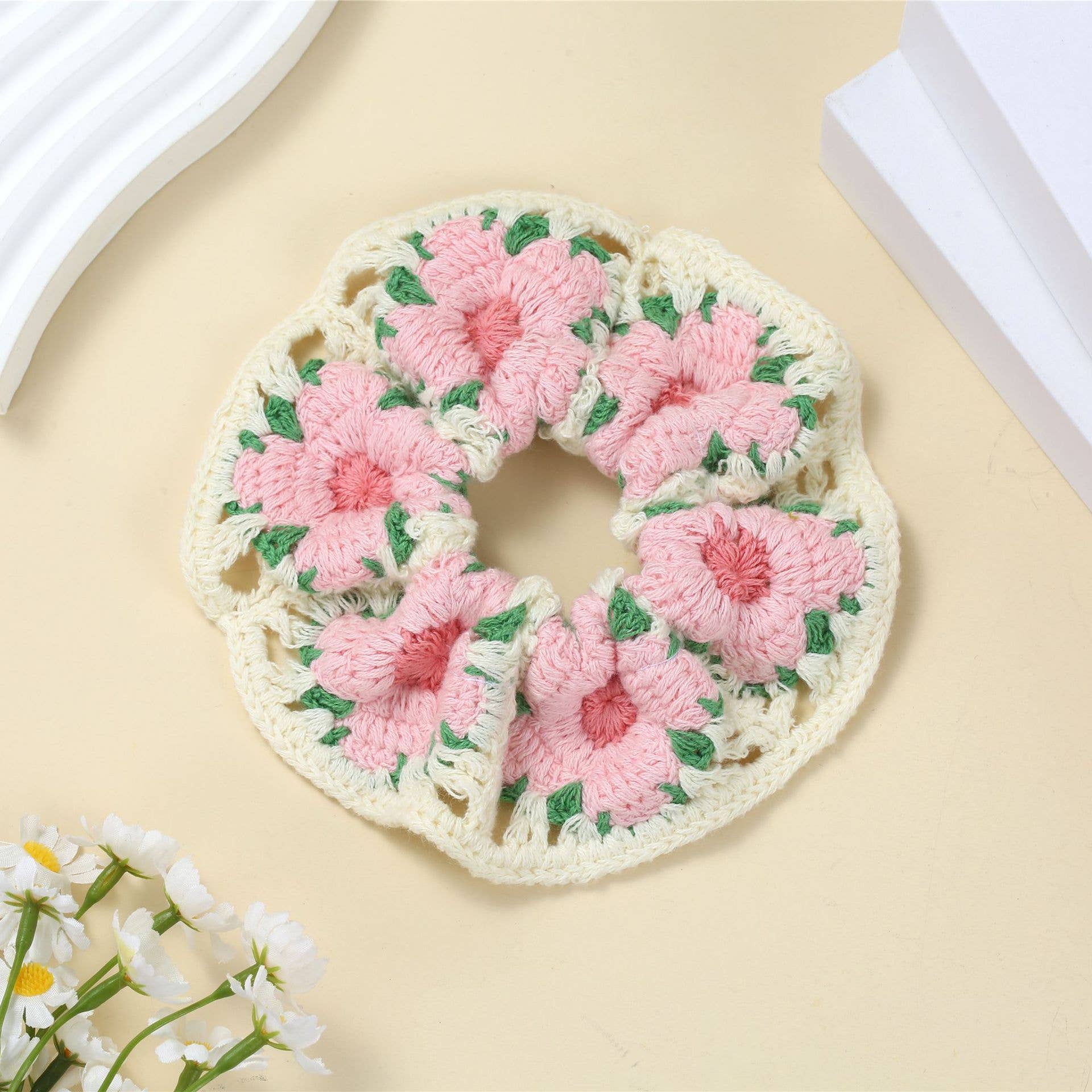 Boho Colorful Handmade Crochet Flower Hair Tie
