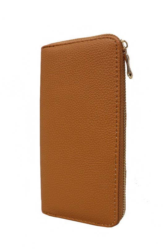 6205. Solid Faux Leather Fashion Zippered Clutch Wallet