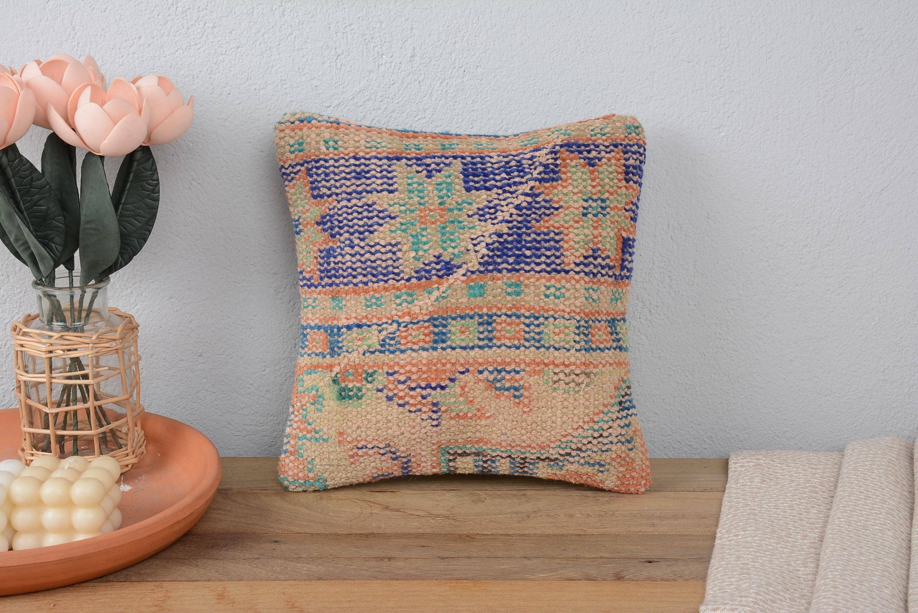 Turkish Kilim 12x12 Boho Sham & Green Pillow Cover